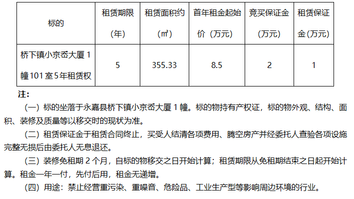 桥下镇小京岙大厦1幢101室5年租赁权